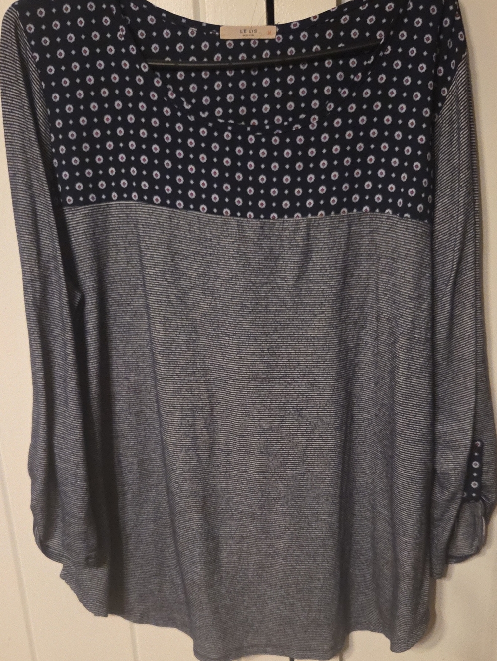 Le Lis Navy Mixed-Print Long Sleeve Women's Top